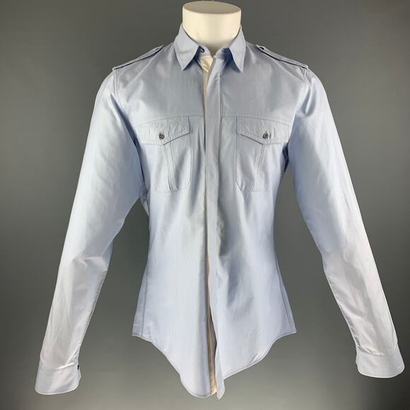 GUCCI Size S Light Blue Solid Cotton Patch Pockets Long Sleeve Shirt - Picture 1 of 1